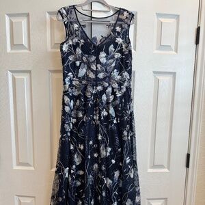 Formal Navy Gown Teri Jon by Rickie Freeman with Illusion Neckline